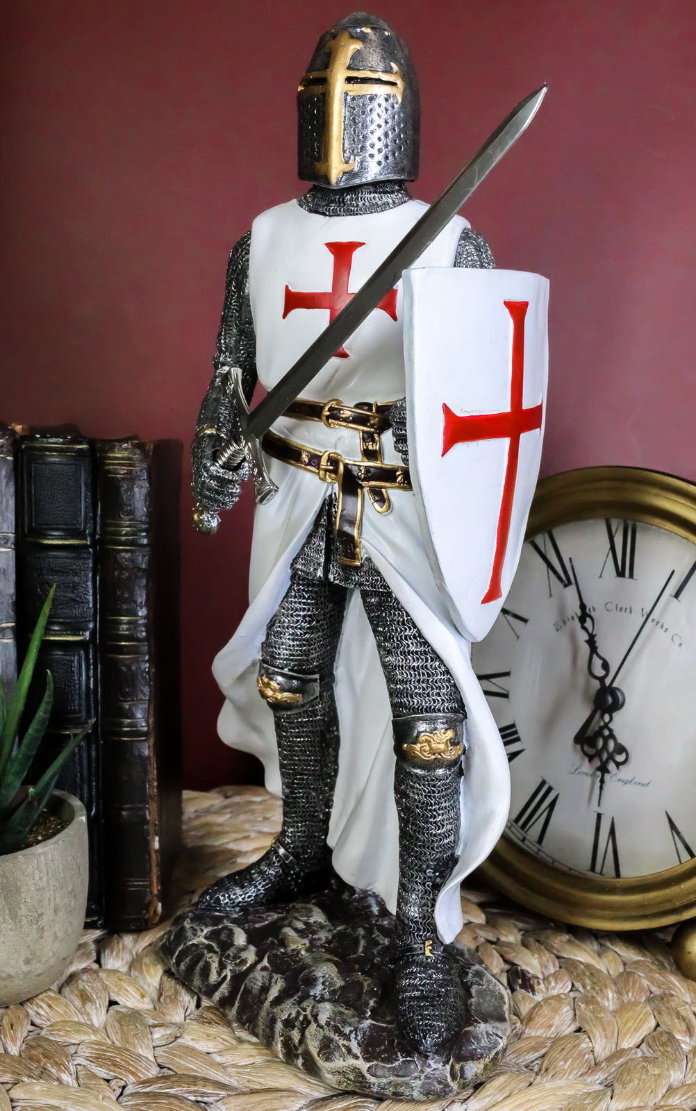 11.5 Inch Tall Holy Crusader Knight Holding Sword And Shield Figurine Statue