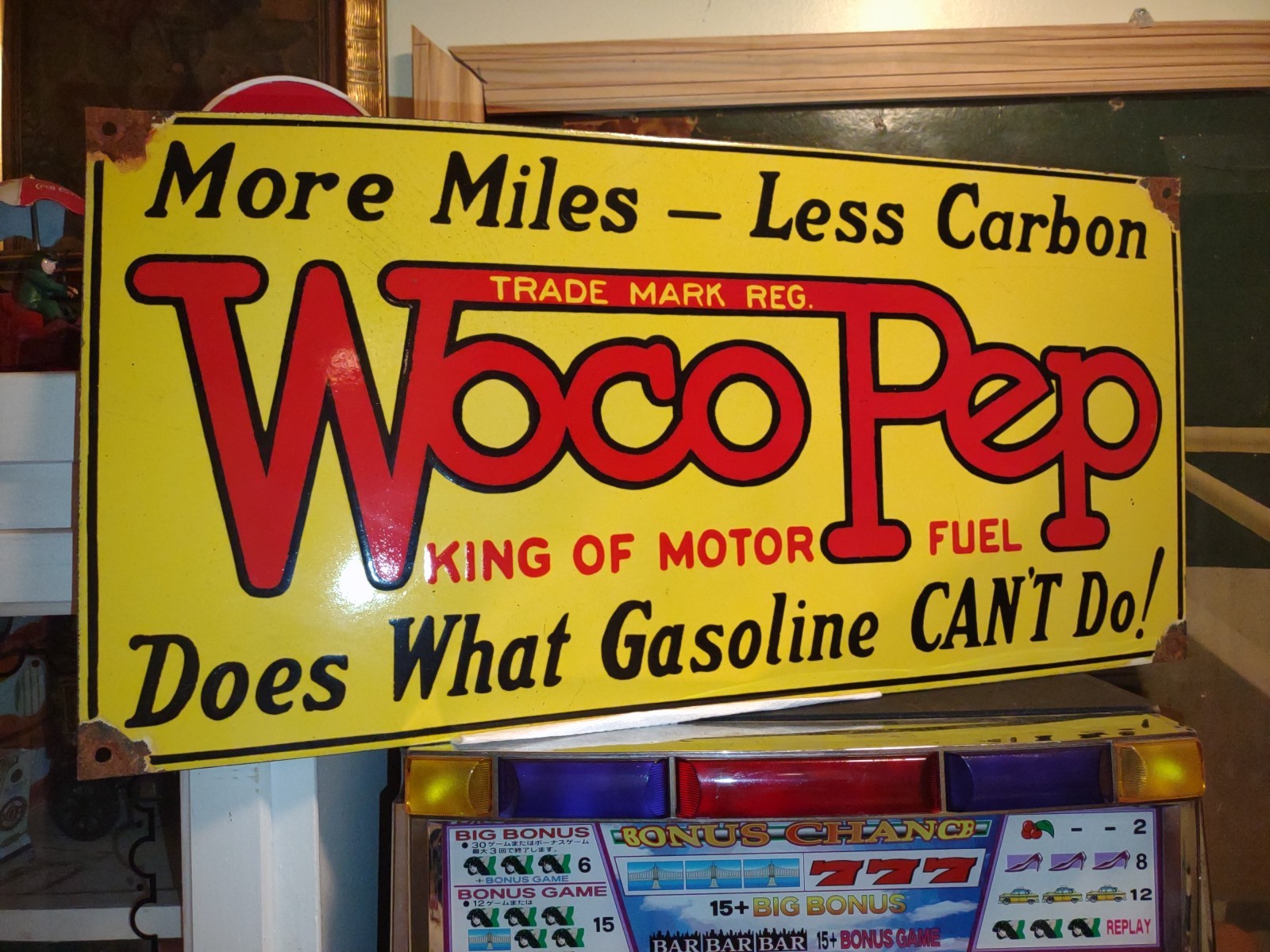 Large Rare Woco Pep Motor Oil Porcelain Enamel Sign Size 30\
