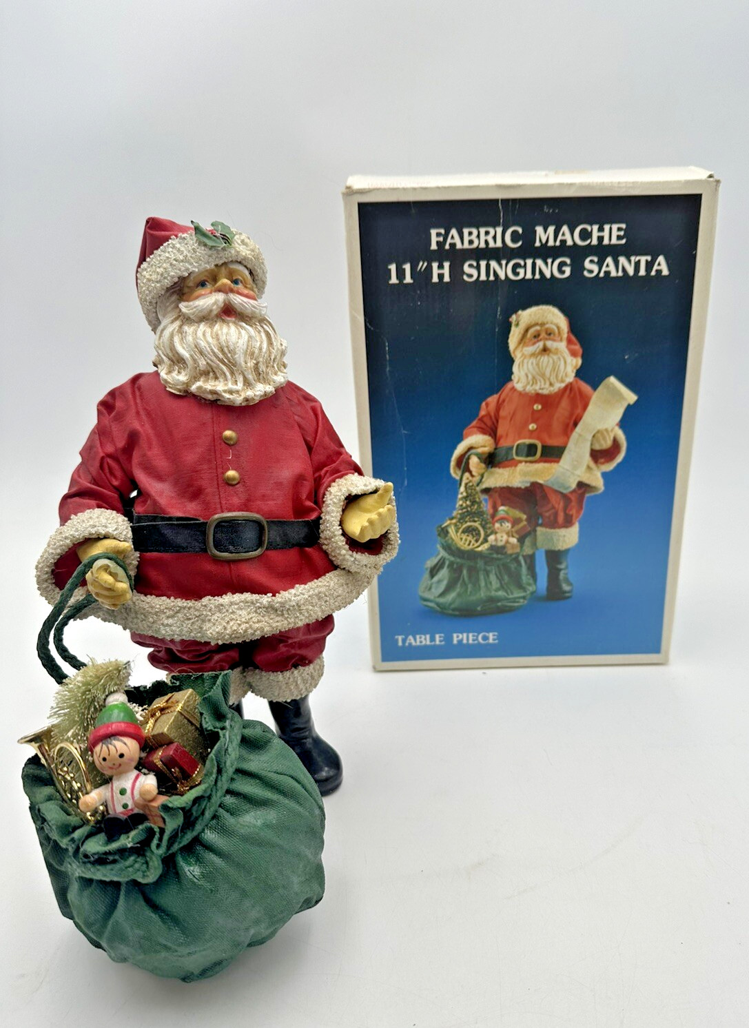 Vtg Santa\'s World Fabric Mache Singing Santa Table Piece In Orig. Box 11\
