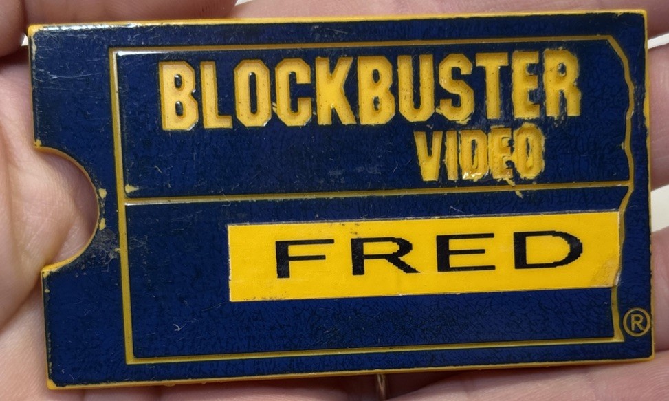 USED Authentic Blockbuster Video Store Name Tag 1990's-2000's Vintage Badge FRED USED Authentic Blockbuster Video Store Name Tag 1990's-2000's Vintage Badge FRED