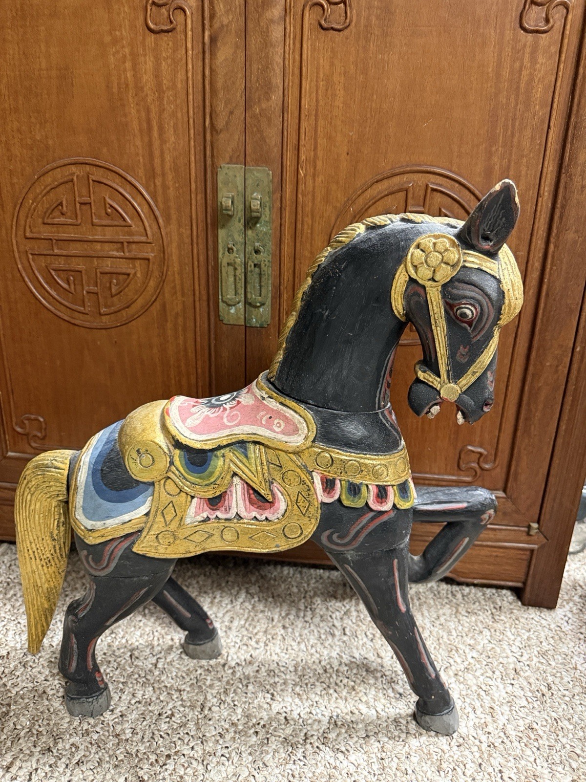 Vintage Indian Rajasthani Hand Carved Painted Wood Horse Folk Art 20”