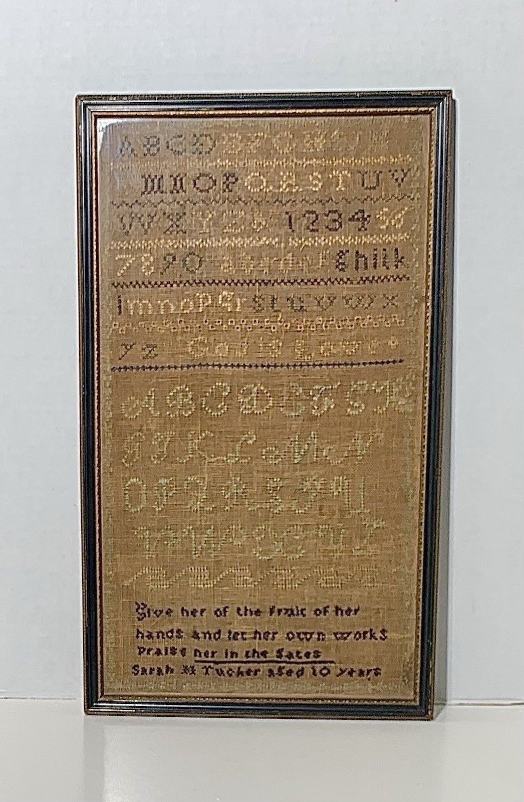Antique AMERICAN SILK EMBROIDERED NEEDLEWORK SAMPLER 19th Century Signed
