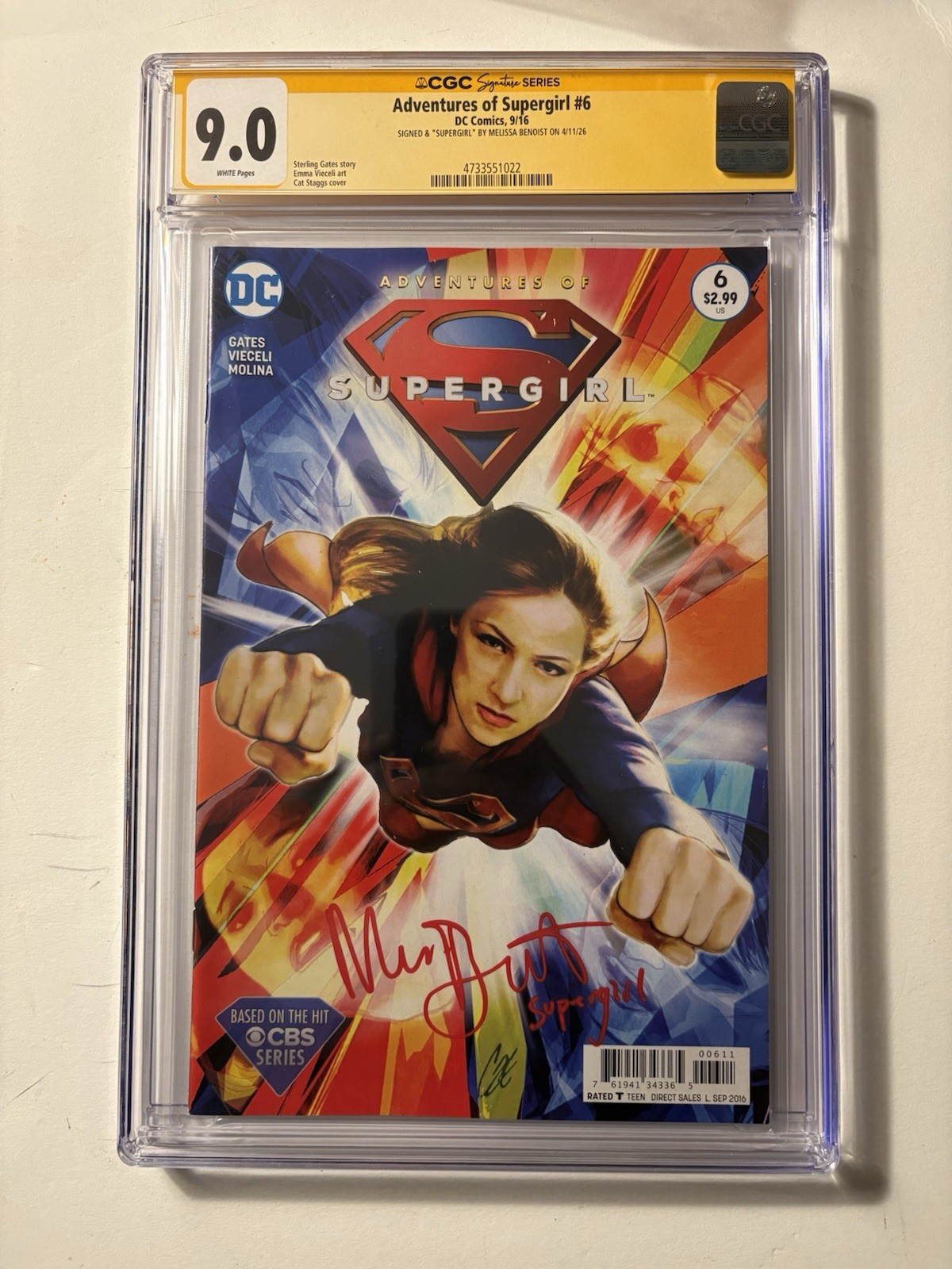 Adventures of Supergirl #6 CGC 9.0 SS signed Melissa Benoist ACTRESS RARE Adventures of Supergirl #6 CGC 9.0 SS signed Melissa Benoist ACTRESS RARE