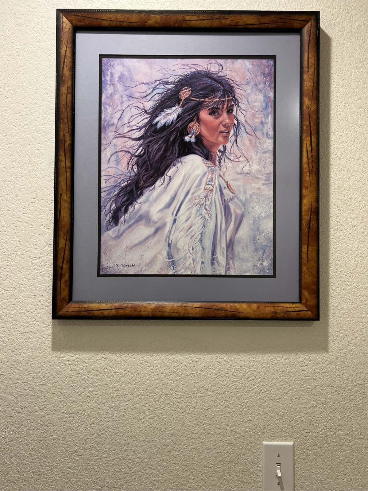 Native American Jonnie K. Kostoff Signed Young Female Framed Art Print