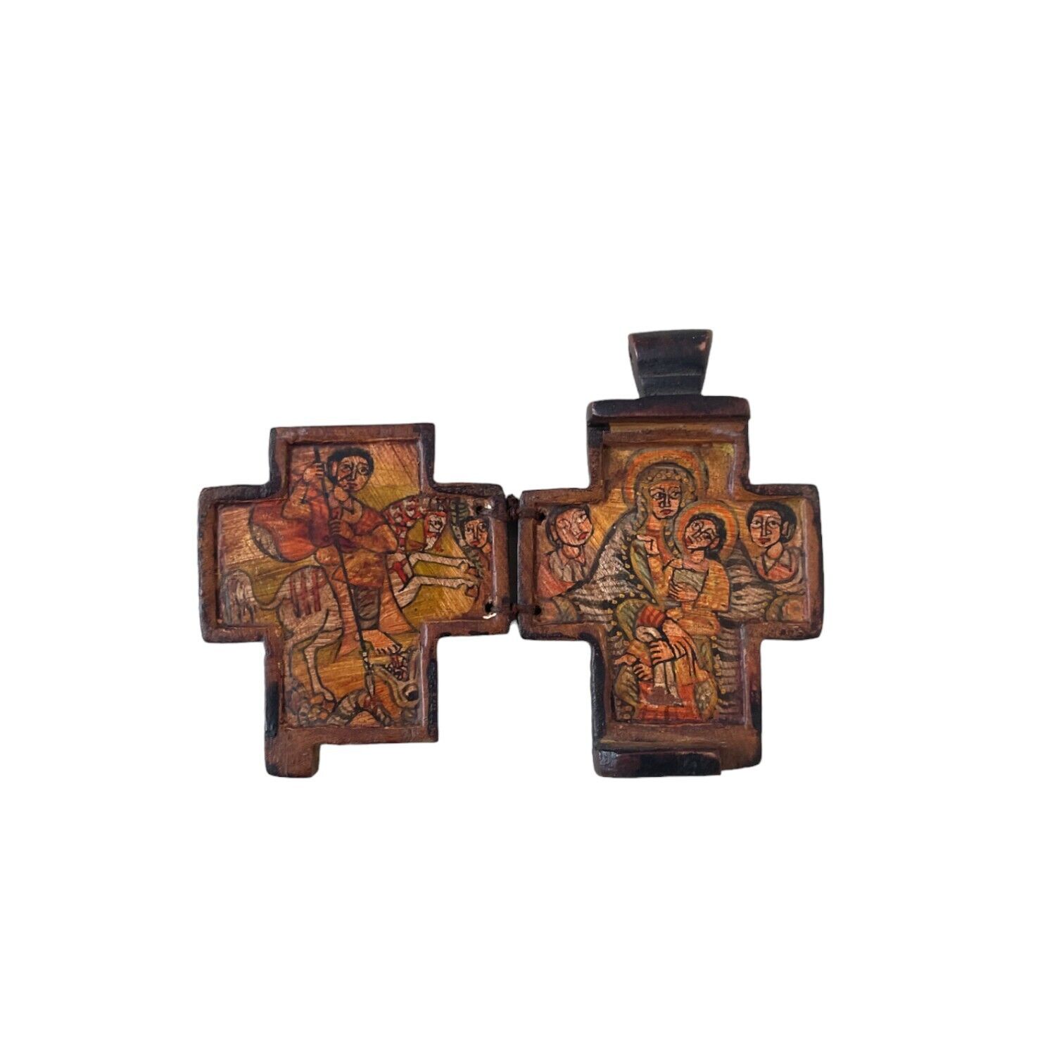 Ethiopian Century-Old Icon Pendant - Rustic Wooden Religious Necklace