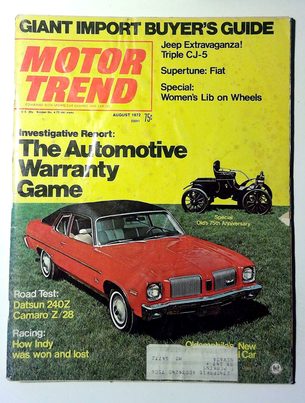 Motor Trend Vintage 1972 Car Magazine Vol. 24 No. 8 August Illustrated