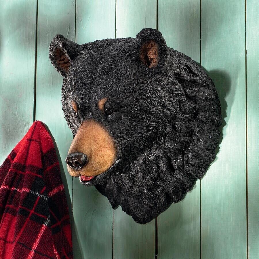 Magestic Forest Giant Black Bear Head Wall Mounted Trophy Den Man Cave Decor