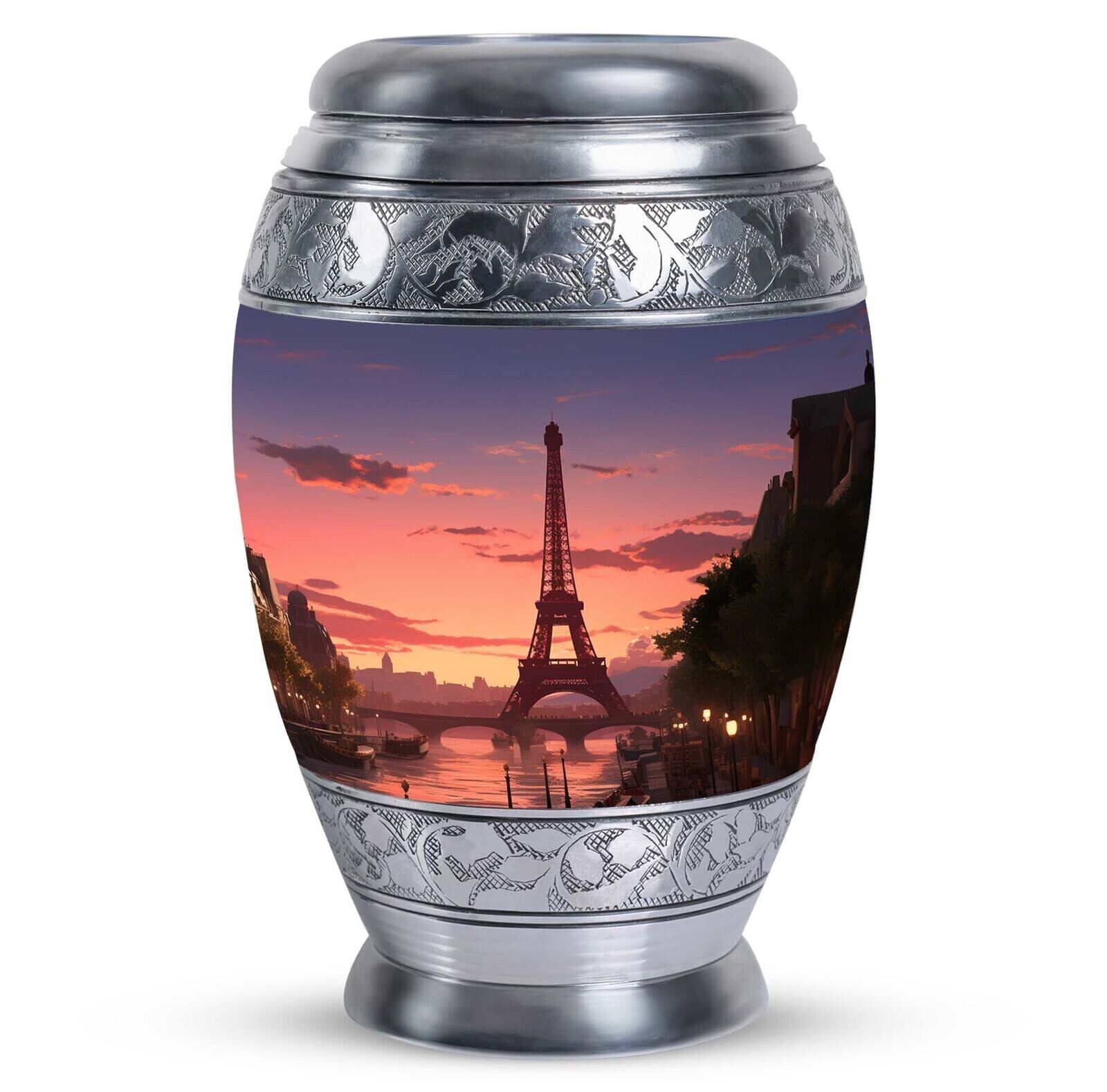 Handmade Eiffel Tower Pink View (10 Inch) Engraved For Human Ash Funeral Burial