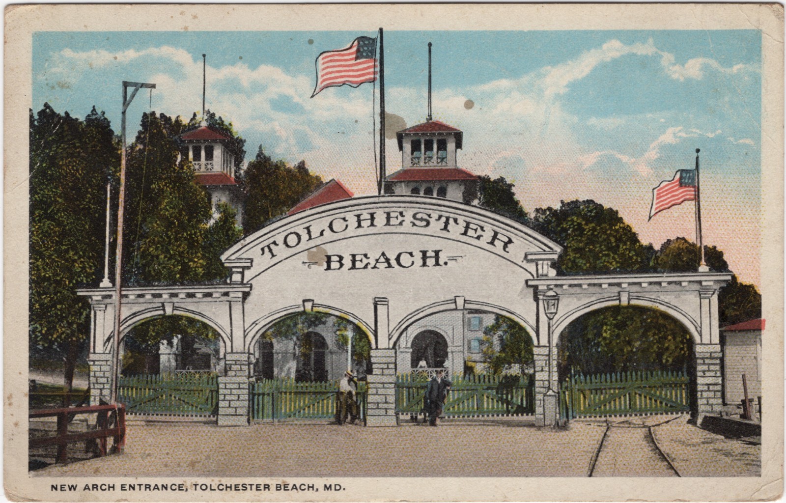 Antique 1924 Tolchester Beach MD New Arch Entrance Posted Linen Postcard