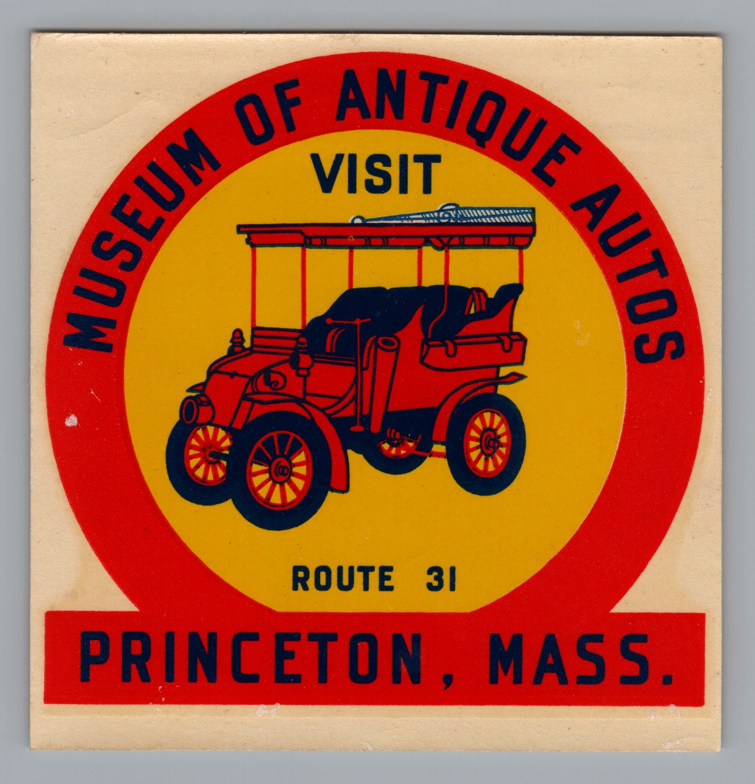 1948 Princeton Mass Museum of Antique Autos Route 31 Vintage Sticker Decal