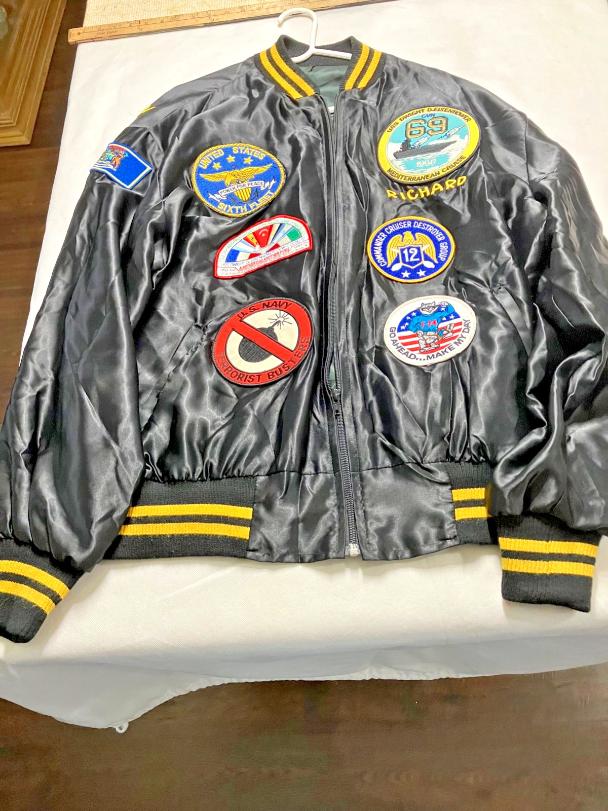 USS DWIGHT D EISENHOWER CVN-69 USN Navy Lined Service Jacket 1990 Patches XL