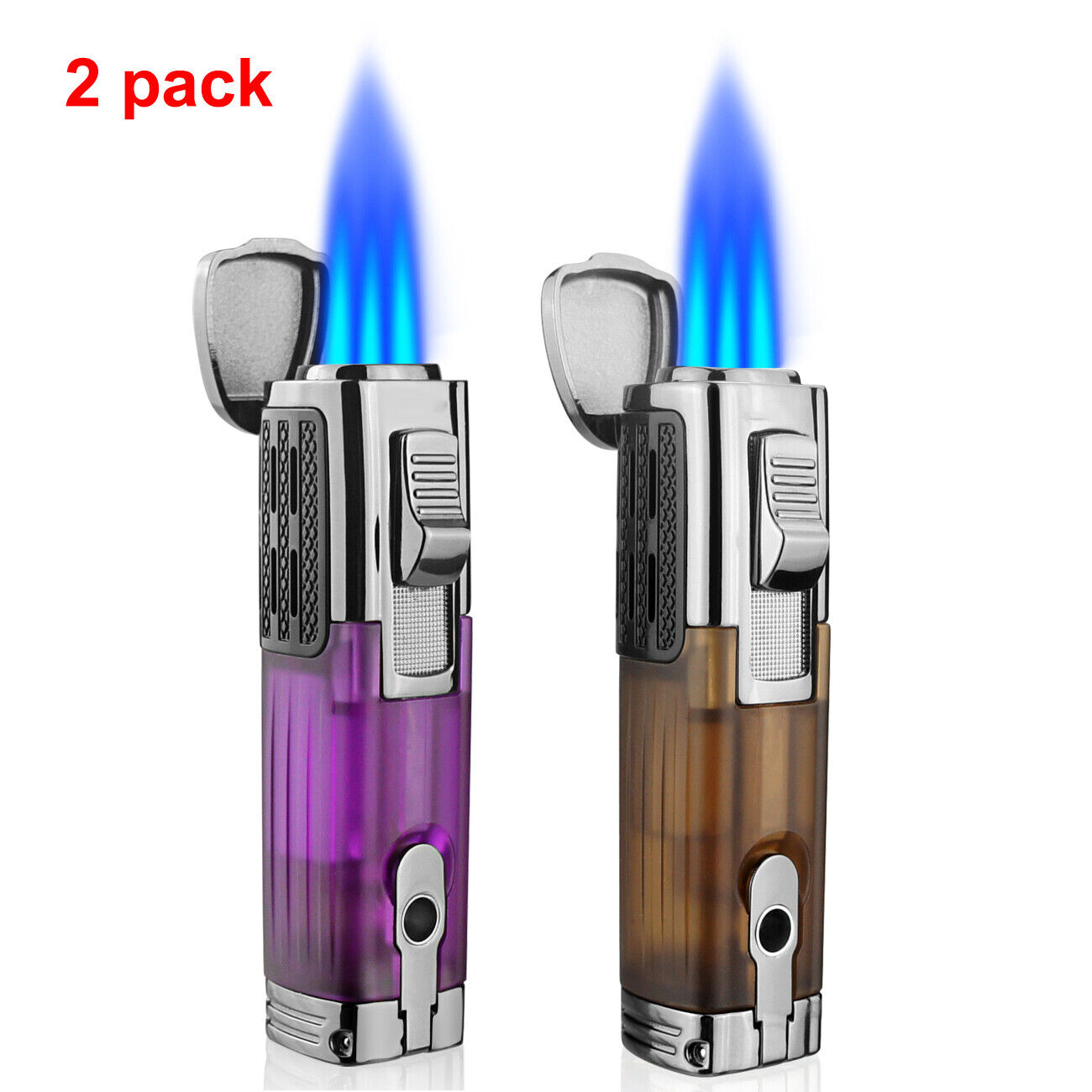 Torch Lighter Triple Jet Flame Refillable Butane Cigar Lighter Cigar Punch 2Pack