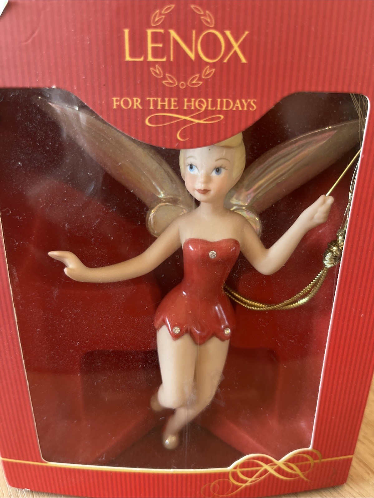 Lenox Tinkerbell Just A Little Pixie Dust Ornament Red Dress 2009 Disney Fairy 