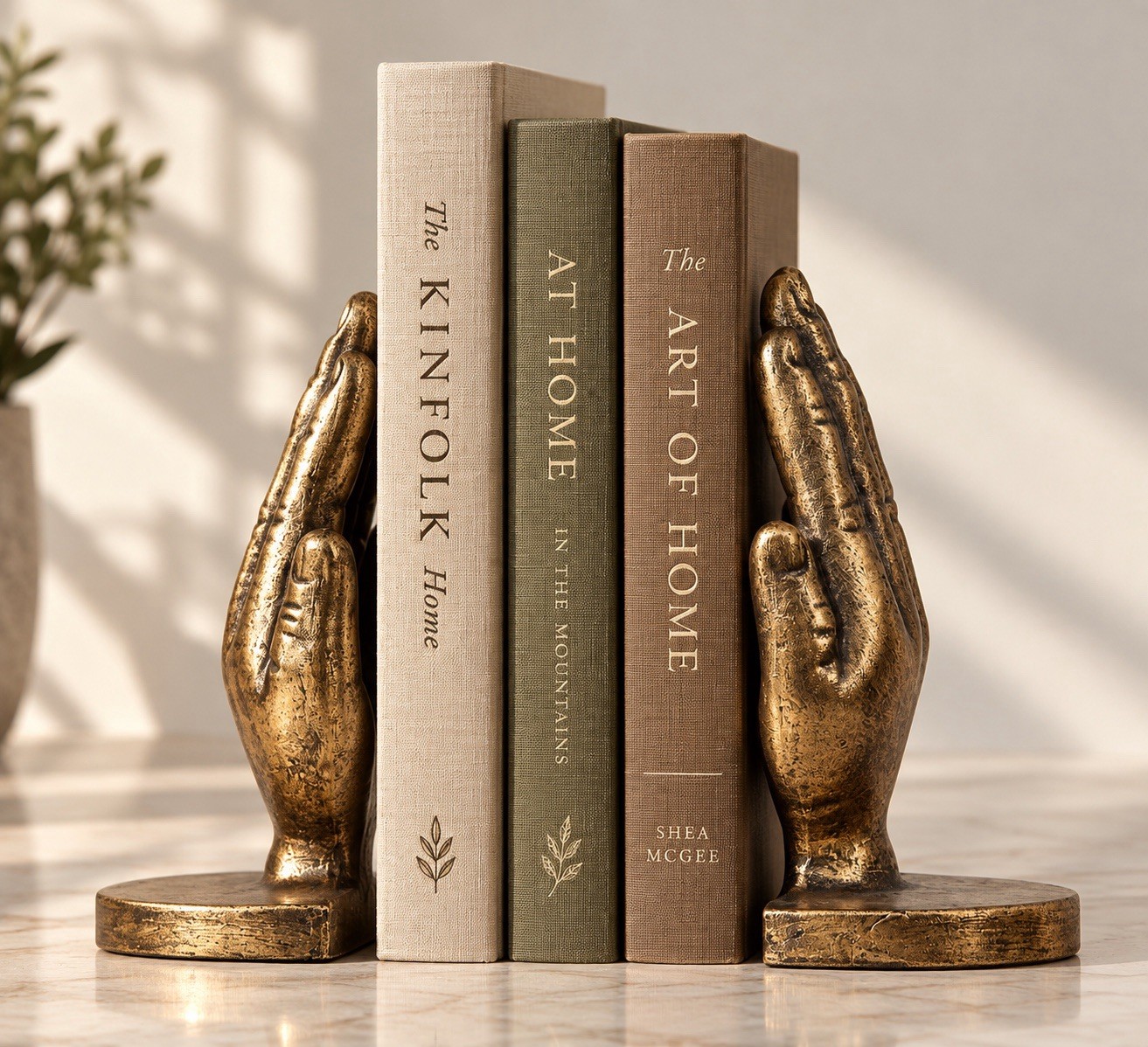 VTG Style Antique Brass Praying Hands Bookends Hand Bookend Hand Shelf Decor 7”