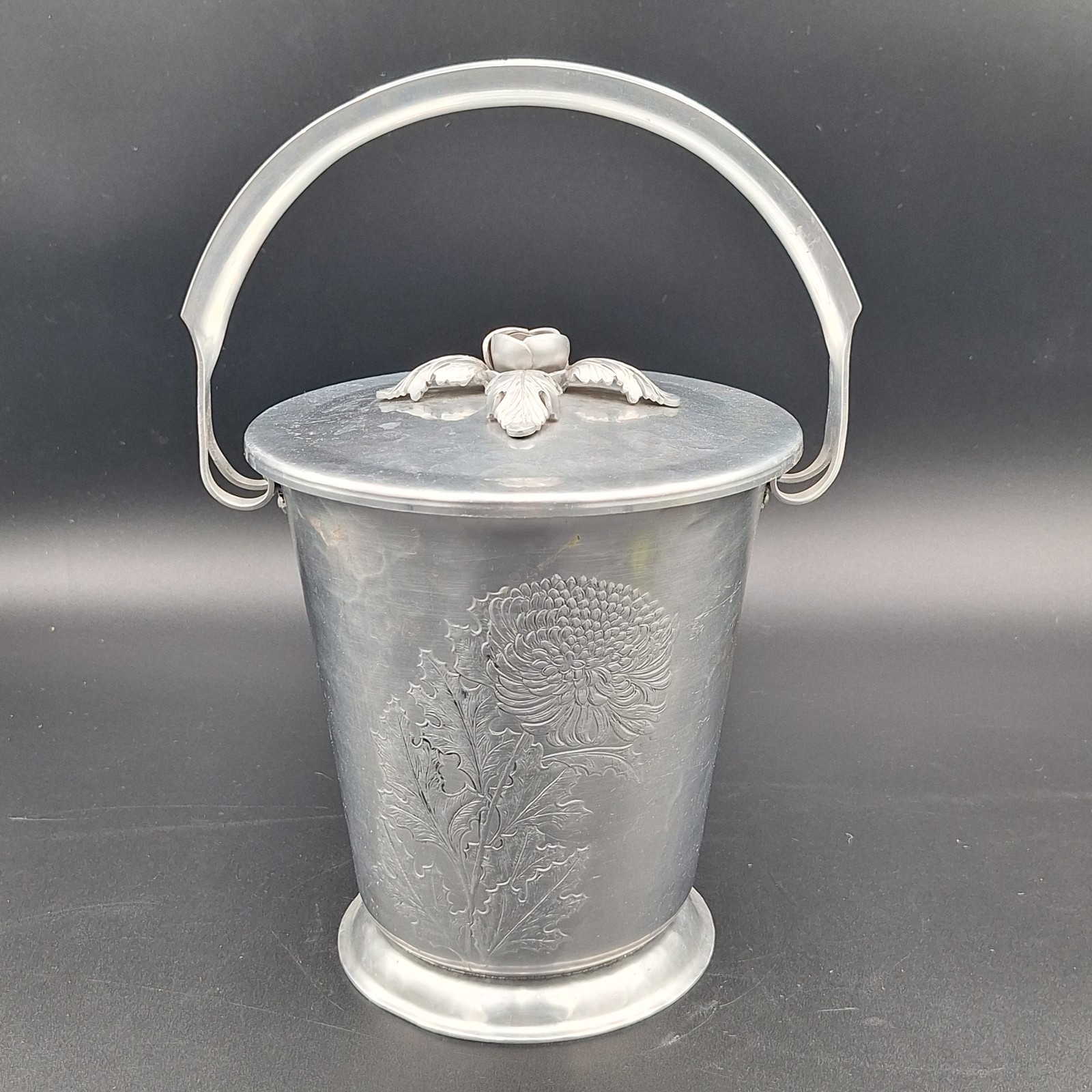 Vintage Trade Continental Hand Wrought Aluminum Ice Bucket Silverlook Lidded 517