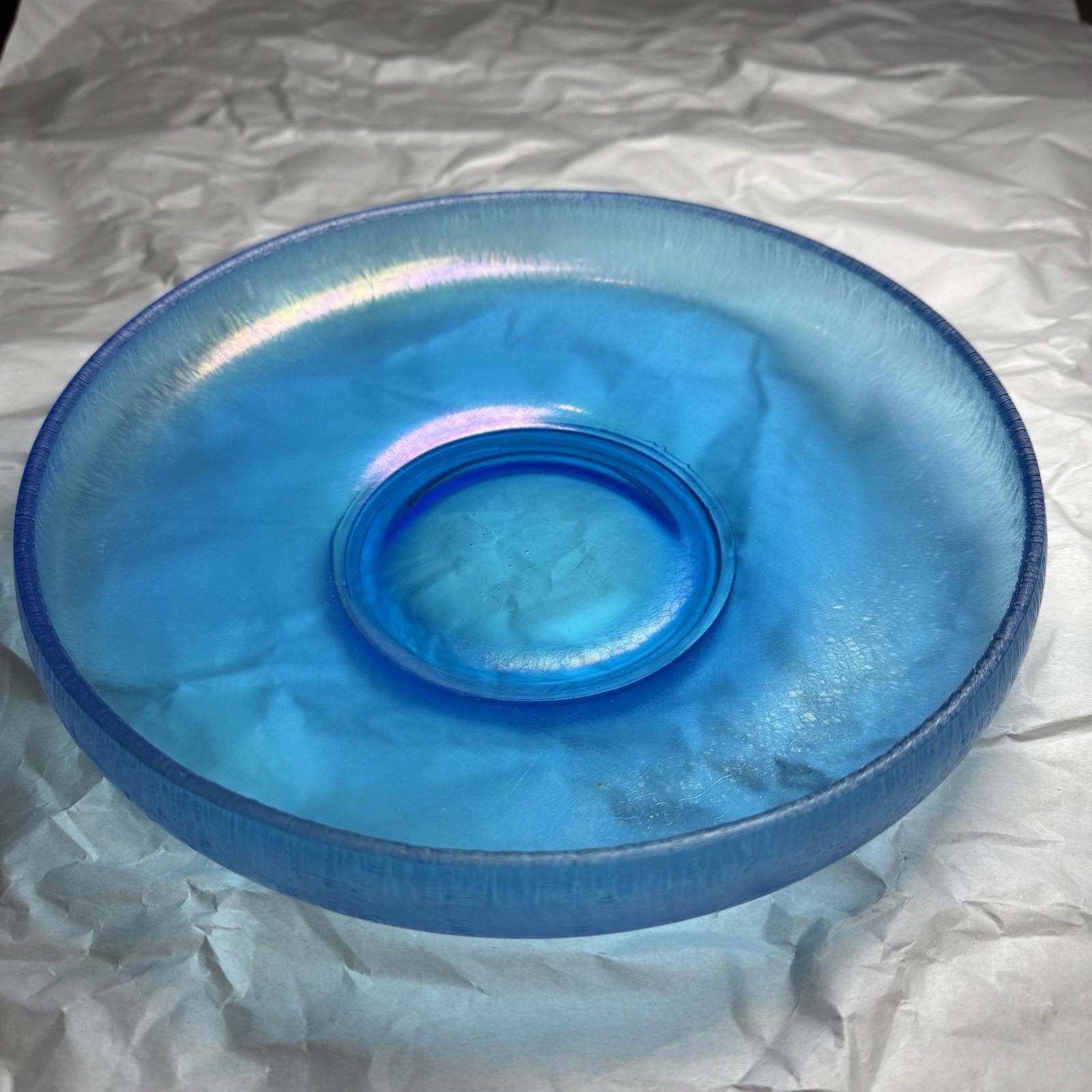 Gorgeous Vintage Fenton Stretched Glass Celeste Blue 9.75” Cupped Console Bowl