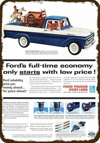 1962 FORD F100 STYLESIDE Pickup Truck Vintage-Look DECORATIVE REPLICA METAL SIGN 1962 FORD F100 STYLESIDE Pickup Truck Vintage-Look DECORATIVE REPLICA METAL SIGN
