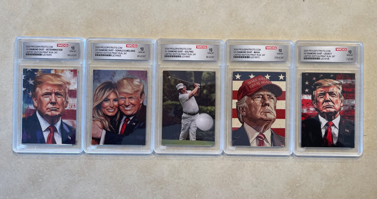 2024 Donald Trump Complete Set of Diamond Dust Trading CardS 5 of 5 Very Rare 