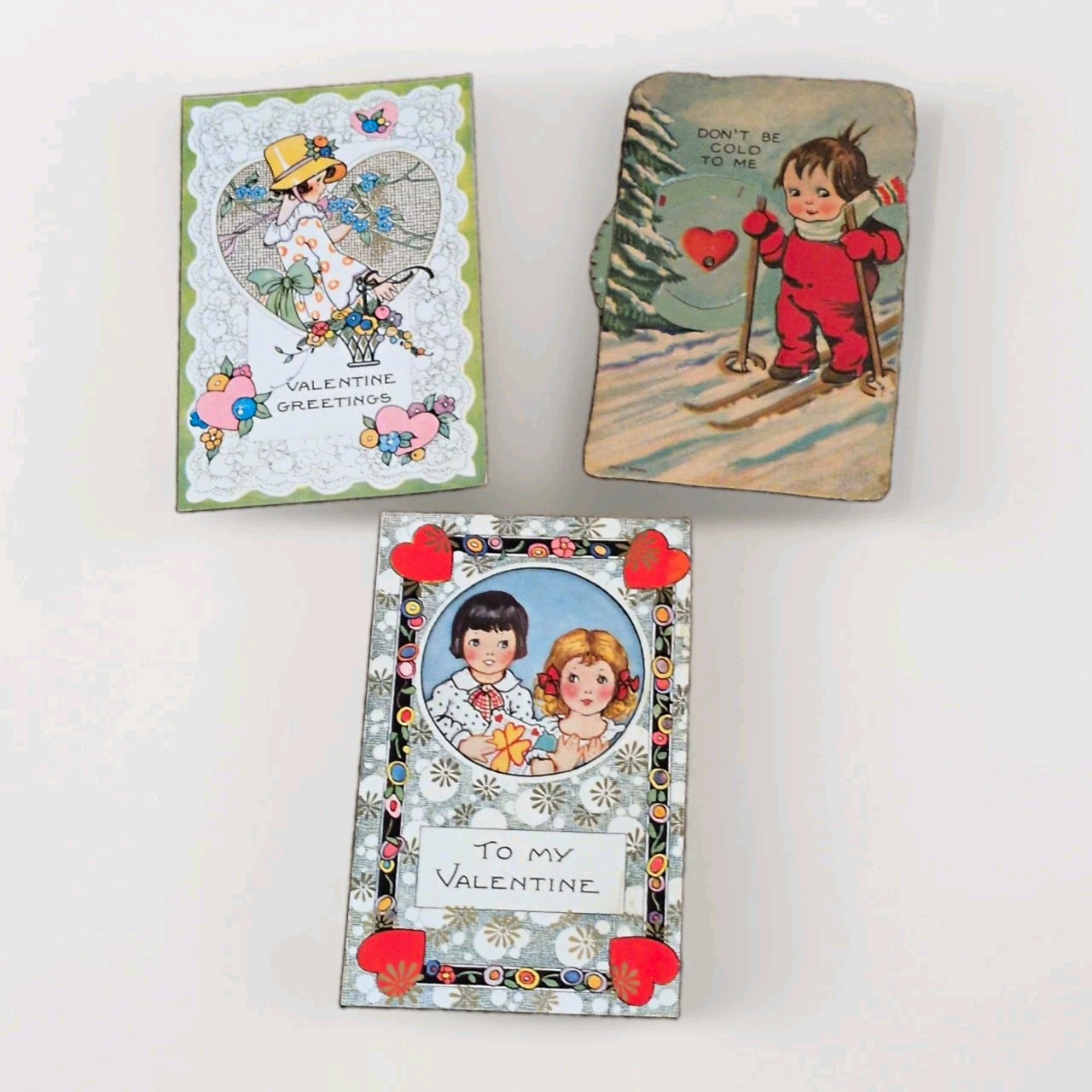 Lot of 3 Vintage Valentine’s Day Postcards 1928 – Valentine Greetings Set