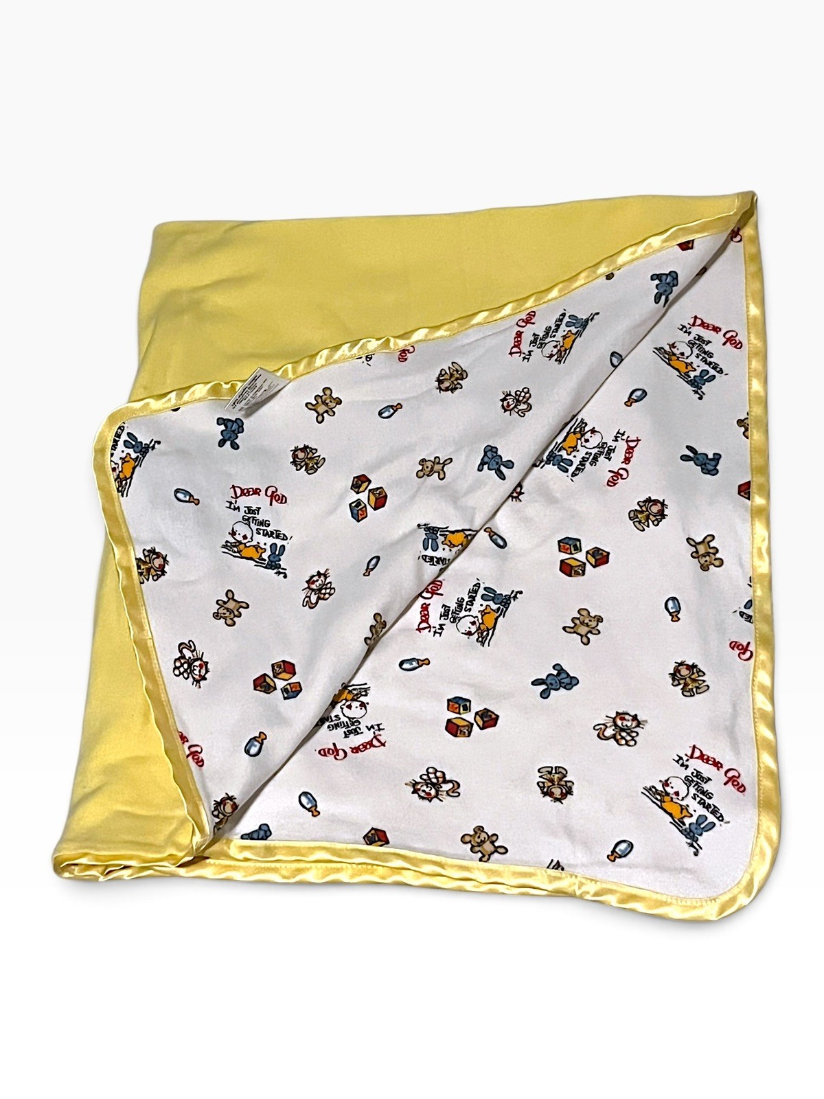 Vintage Baby Blanket Dear God I’m Just Getting Started Annie Fitzgerald Cotton 