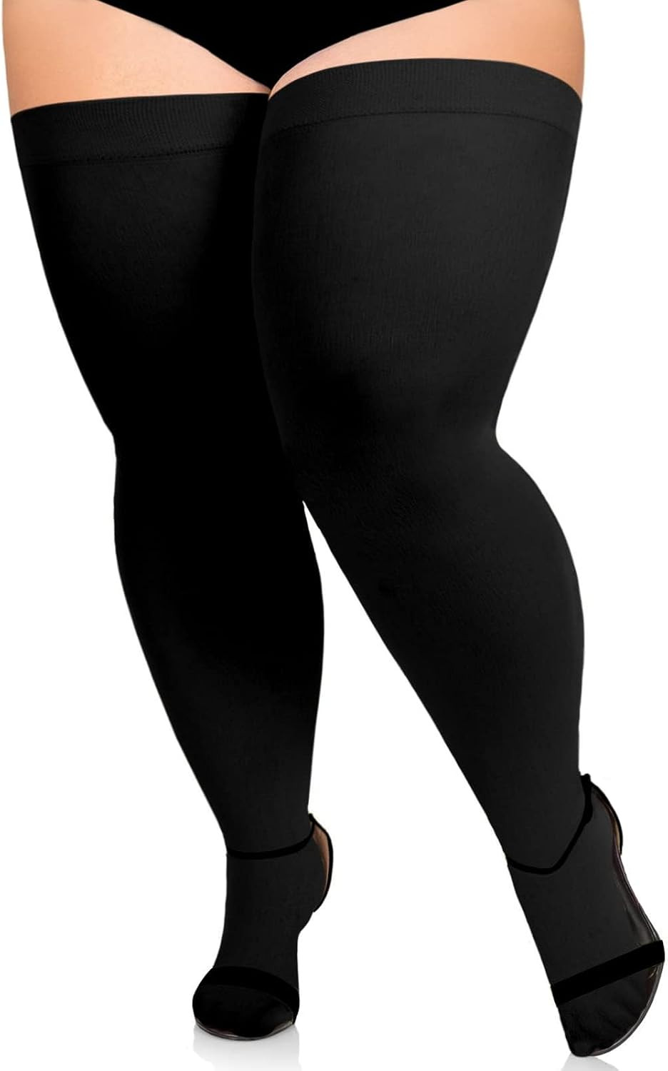 Plus Size Thigh High Stockings for Thick Thighs- Extra Long Womens Black Plus Size Thigh High Stockings for Thick Thighs- Extra Long Womens Black