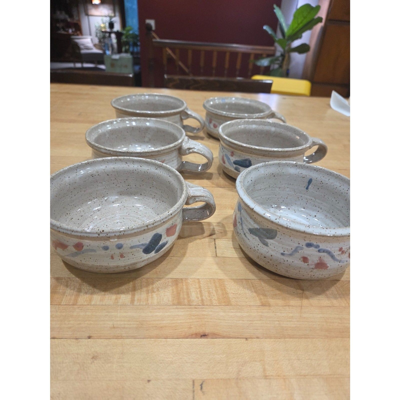 Vintage Witman Studio Art Pottery Speckled Soup Mugs Handle Bowls Set of 6 Vintage Witman Studio Art Pottery Speckled Soup Mugs Handle Bowls Set of 6