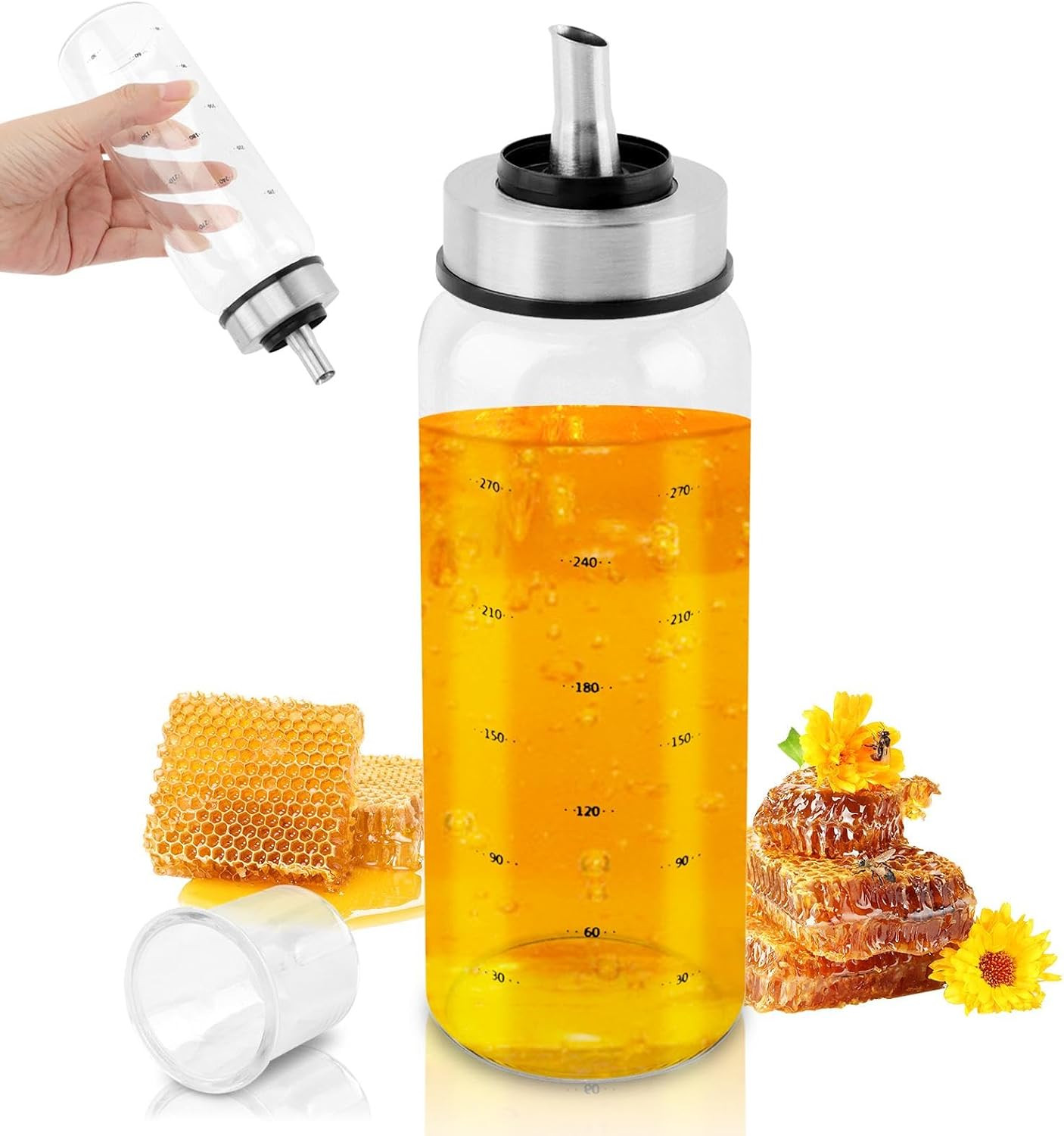 Honey Dispenser No Drip, 10 OZ Honey Jar Maple Syrup Dispenser, Glass Honey\' Dis