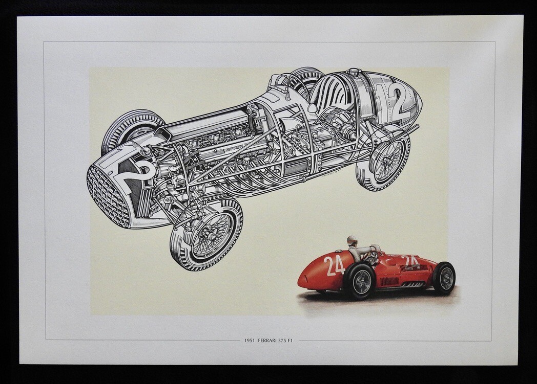 1951 Ferrari 375 Formula 1 D'Alessio Ltd Ed Art Print Cutaway Technical Drawing