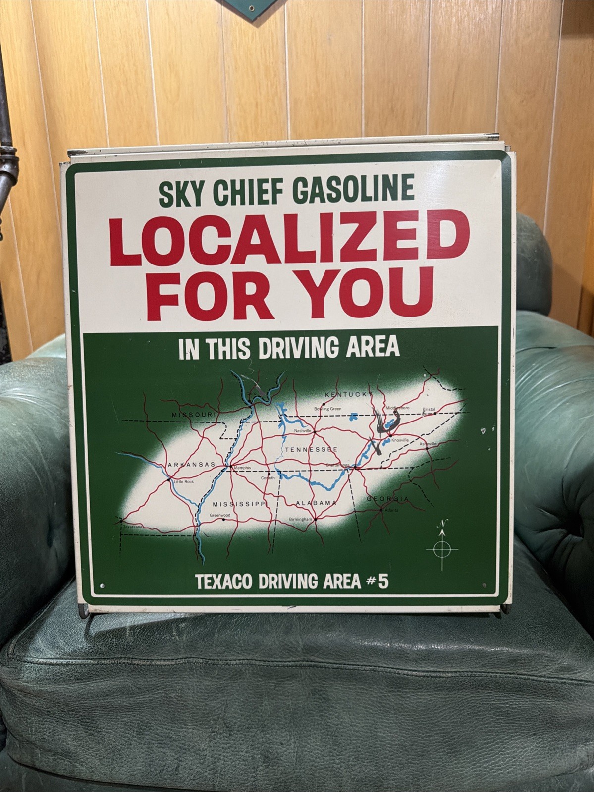 Scarce Original Double Sided Display Fire Sky Chief Gas Oil Advertising Sign