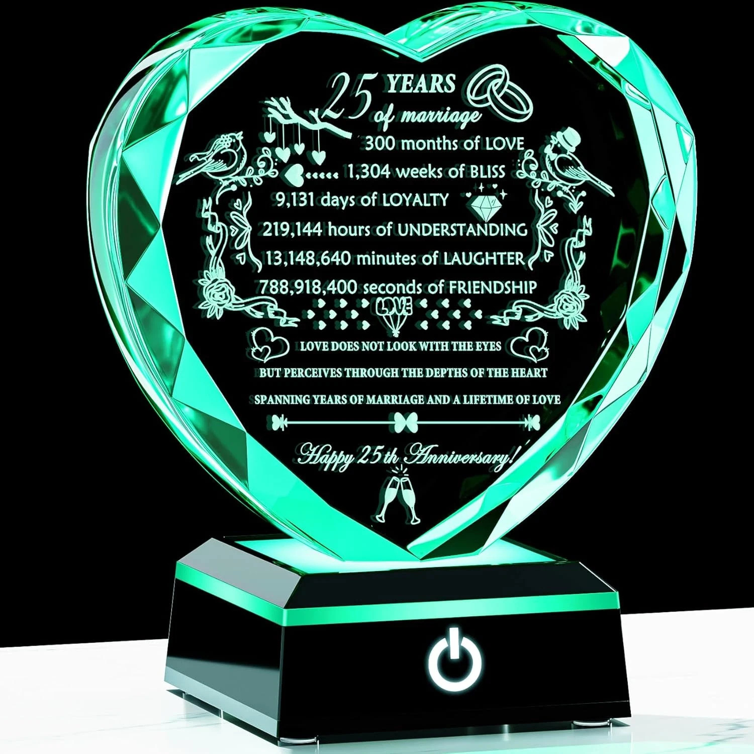 YWHL 25Th Wedding Anniversary Crystal Gifts with LED Base Laser Engraved 25Th An YWHL 25Th Wedding Anniversary Crystal Gifts with LED Base Laser Engraved 25Th An