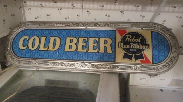vintage 1972 Pabst Blue Ribbon Beer Cold Beer Plastic  Faced Illuminated Sign