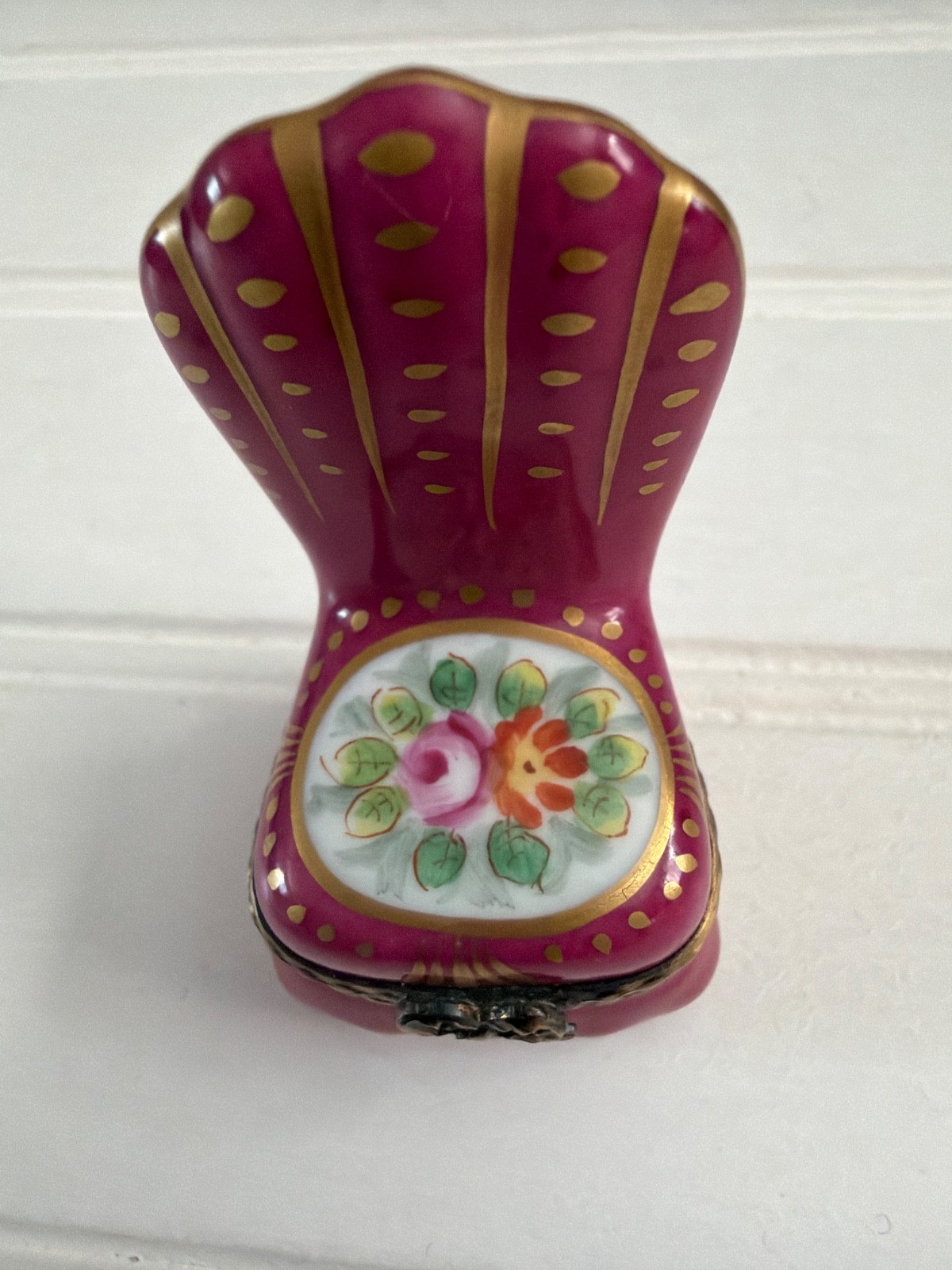 Authentic Limoges France Hand-Painted Porcelain Armchair Trinket Box – Pink Slip
