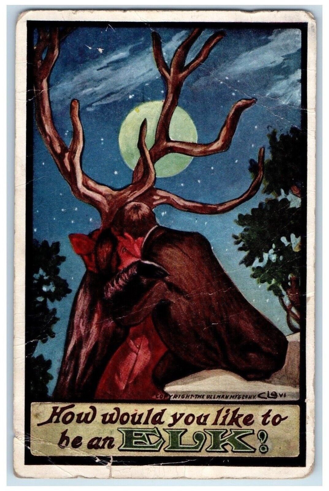Ullman Signed Postcard BPOE Masonic Trick Art Rice Lake Wisconsin WI c1910\'s