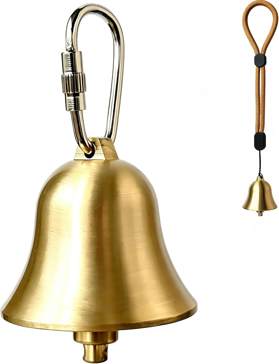Extra Loud Hanging Brass Bell, Brushed Brass 1.5 Inch Bell with Quick Link