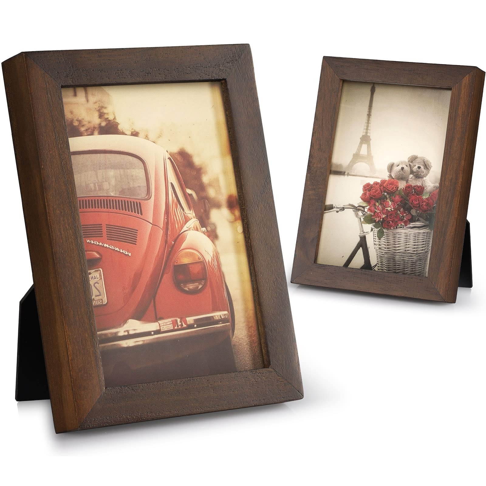 Emfogo 4x6 Picture Frame, Pack of 2 Photo Frame with Real Glass, Solid Wood R...