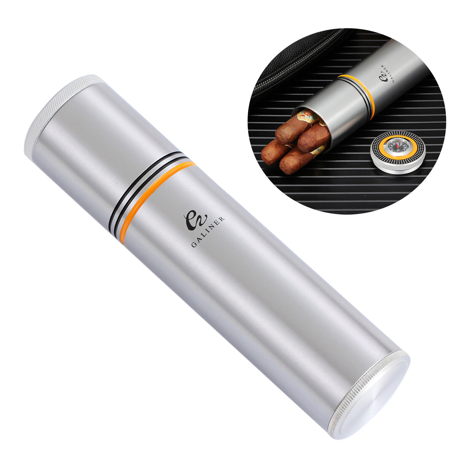 G Galiner Cigar Tube Metal Case 3-5 cigars Humidor Travel Box Holder Hygrometer