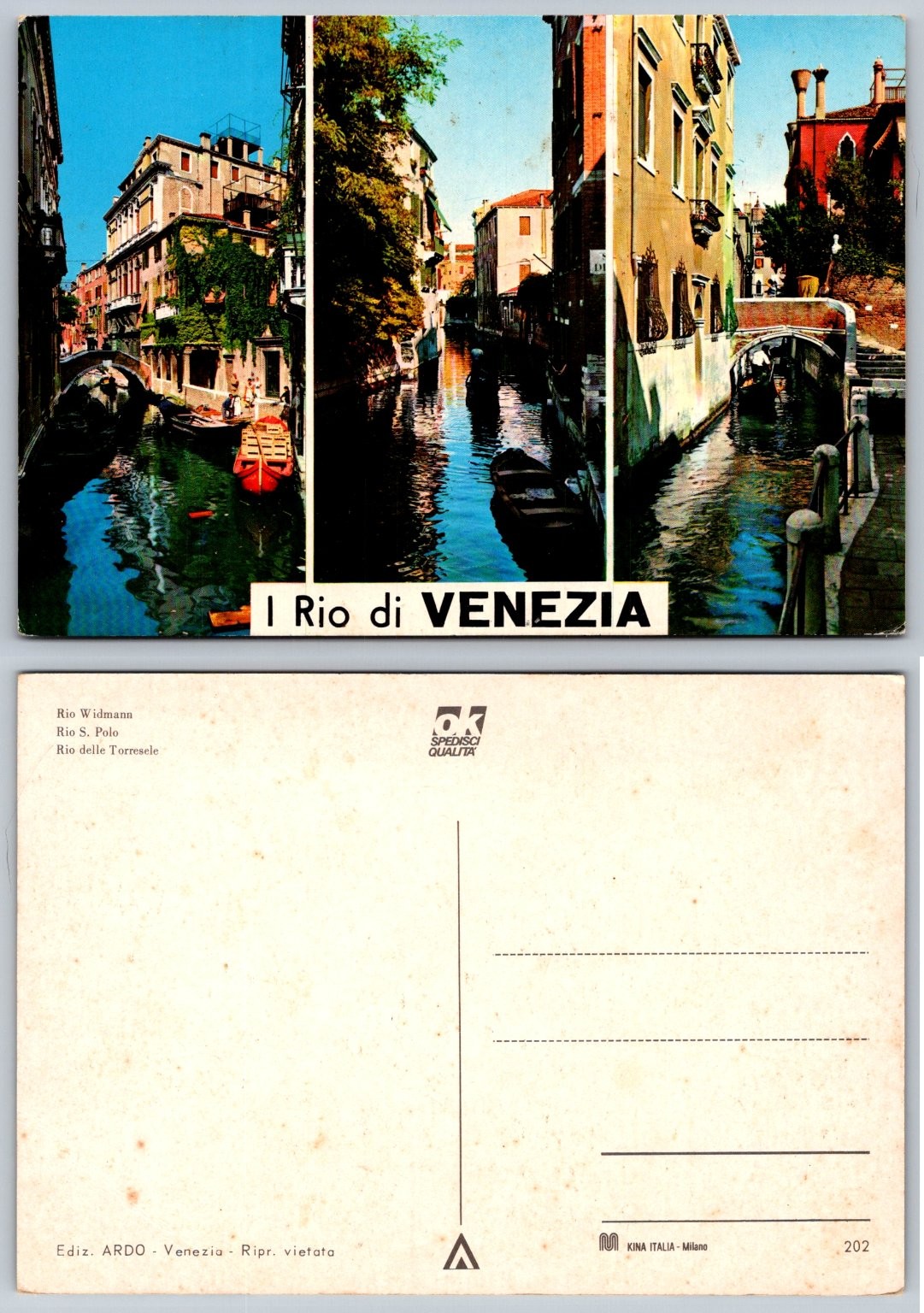 Vintage Postcard I Rio di Venezia Canals Venice Italy ARDO Kina Chrome