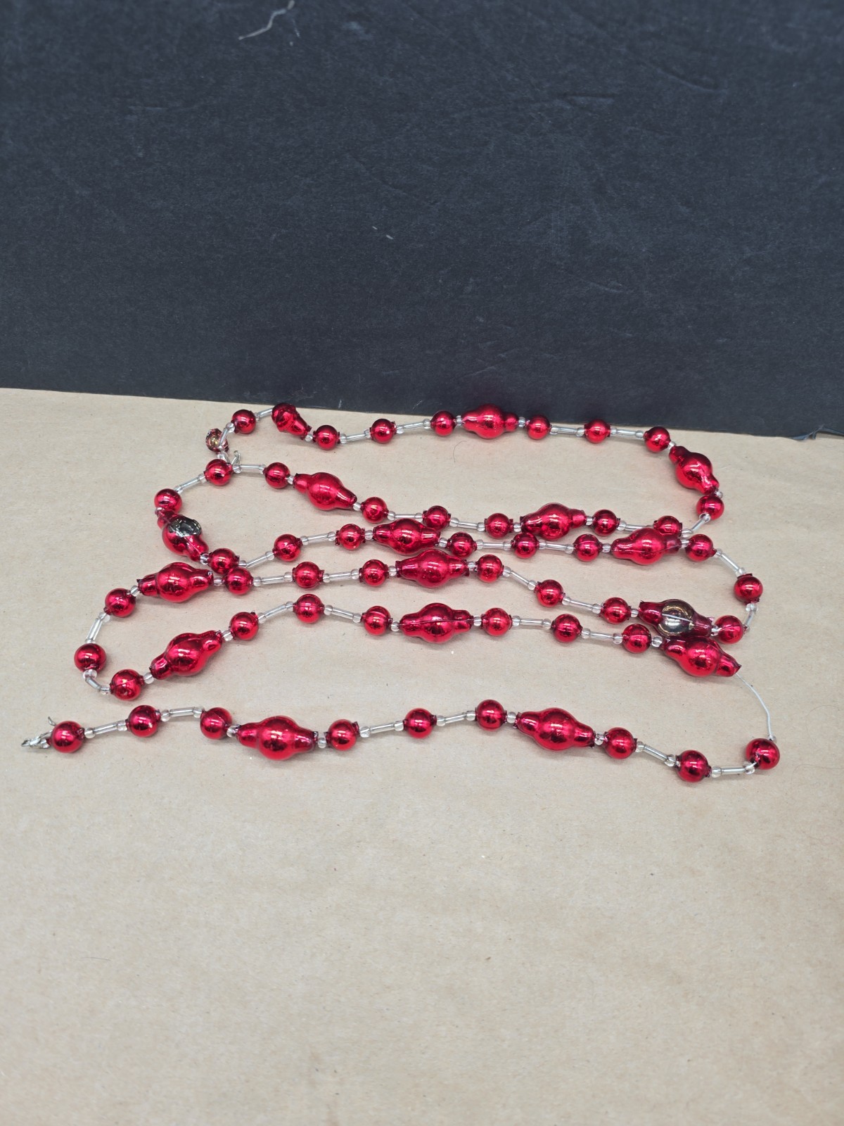 Vintage 50's Unique Mercury Glass GARLAND Red & Clear 67