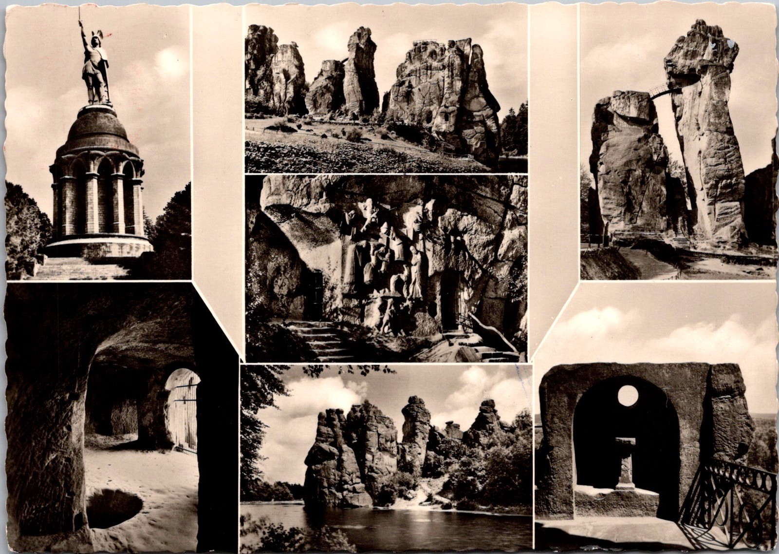 Externsteine Rock Formations Monument Teutoburger Stamp Real Photo RPPC Postcard