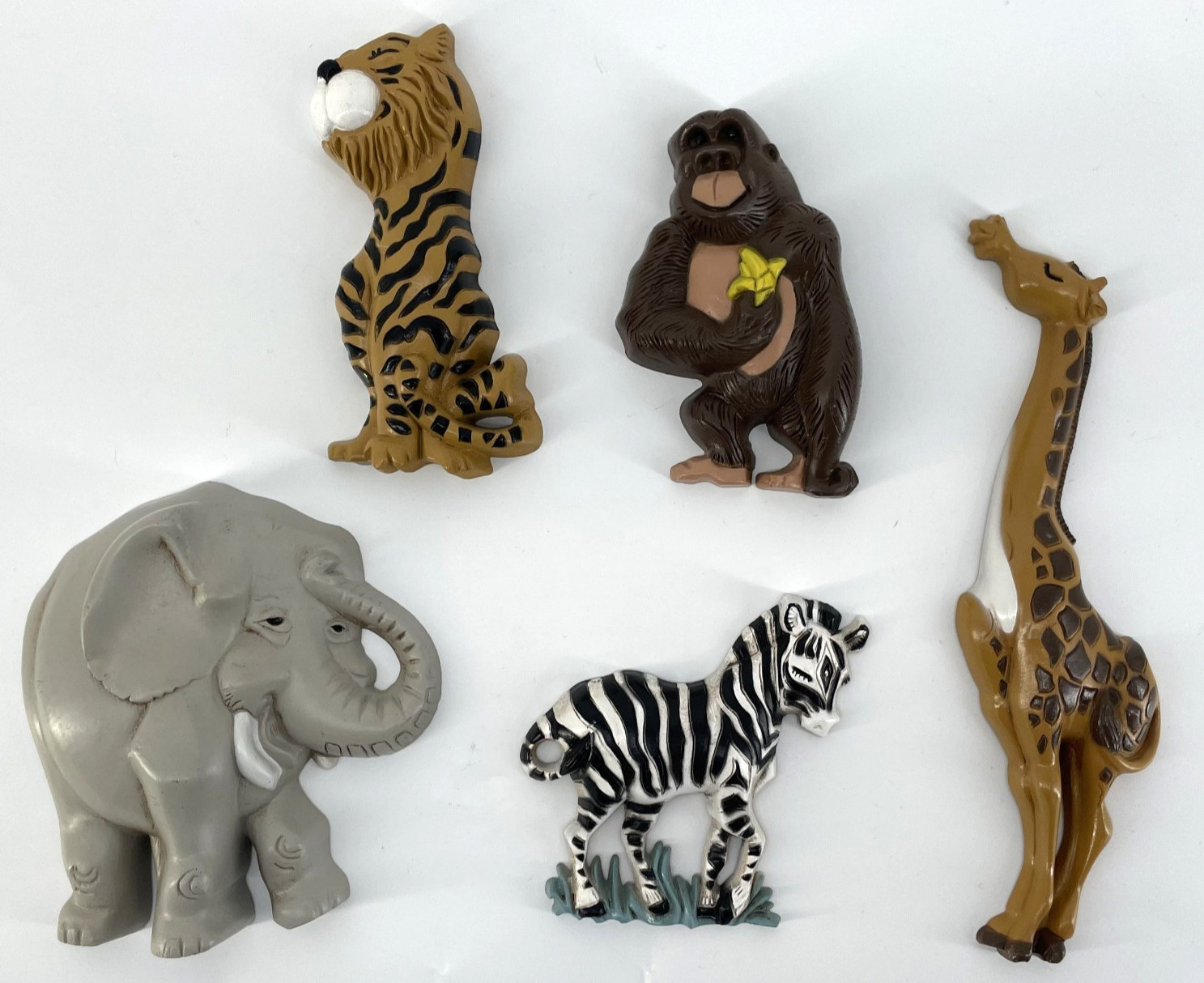 Vtg Safari Jungle Animal 3D Elephant Zebra Tiger Wall Decor Set Baby Nursery Kid