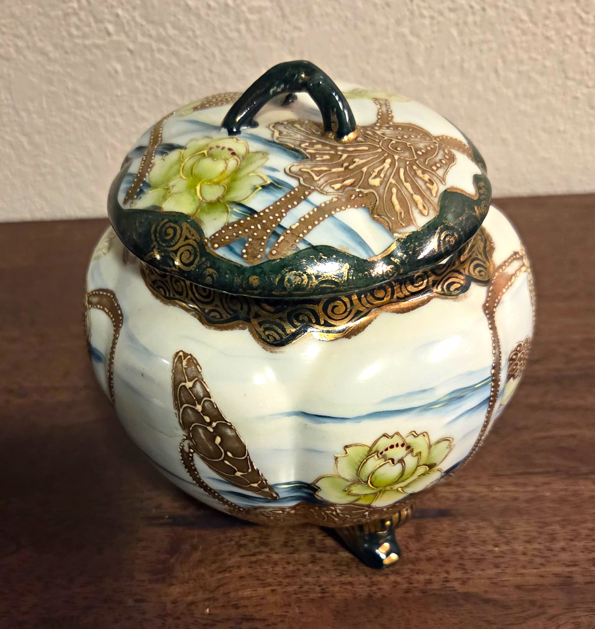 Vintage 1920s Japanese Nagoya Porcelain Koro Incense Burner Lidded Ginger Jar
