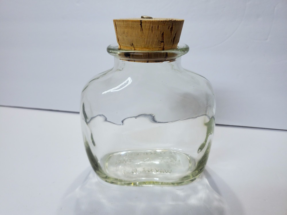 Wide Sided BEN RICKERT Wayne New Jersey Clear Glass Jar Cork Lid Made in Spain