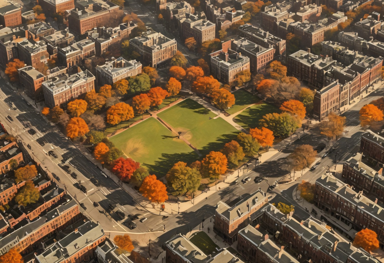Boston Common Bird's-Eye View Autumn 1890s - Antique Wall Art Print