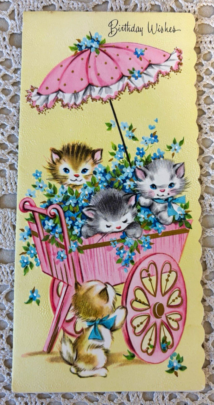 Vtg Birthday Greeting Card Used Cute Kittens 