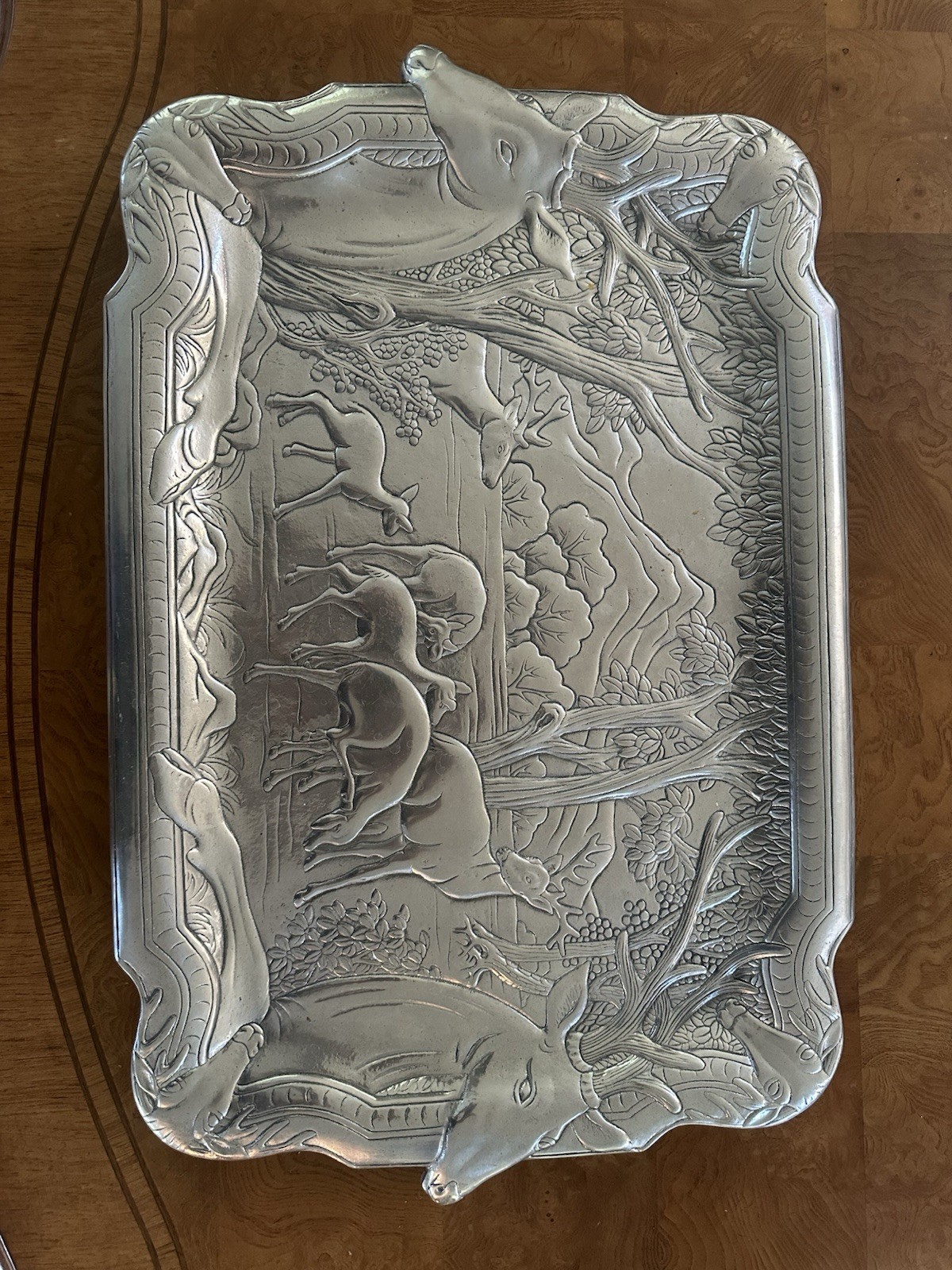 Large 1982 Arthur Court Designs Aluminum Elk Herd Platter 24