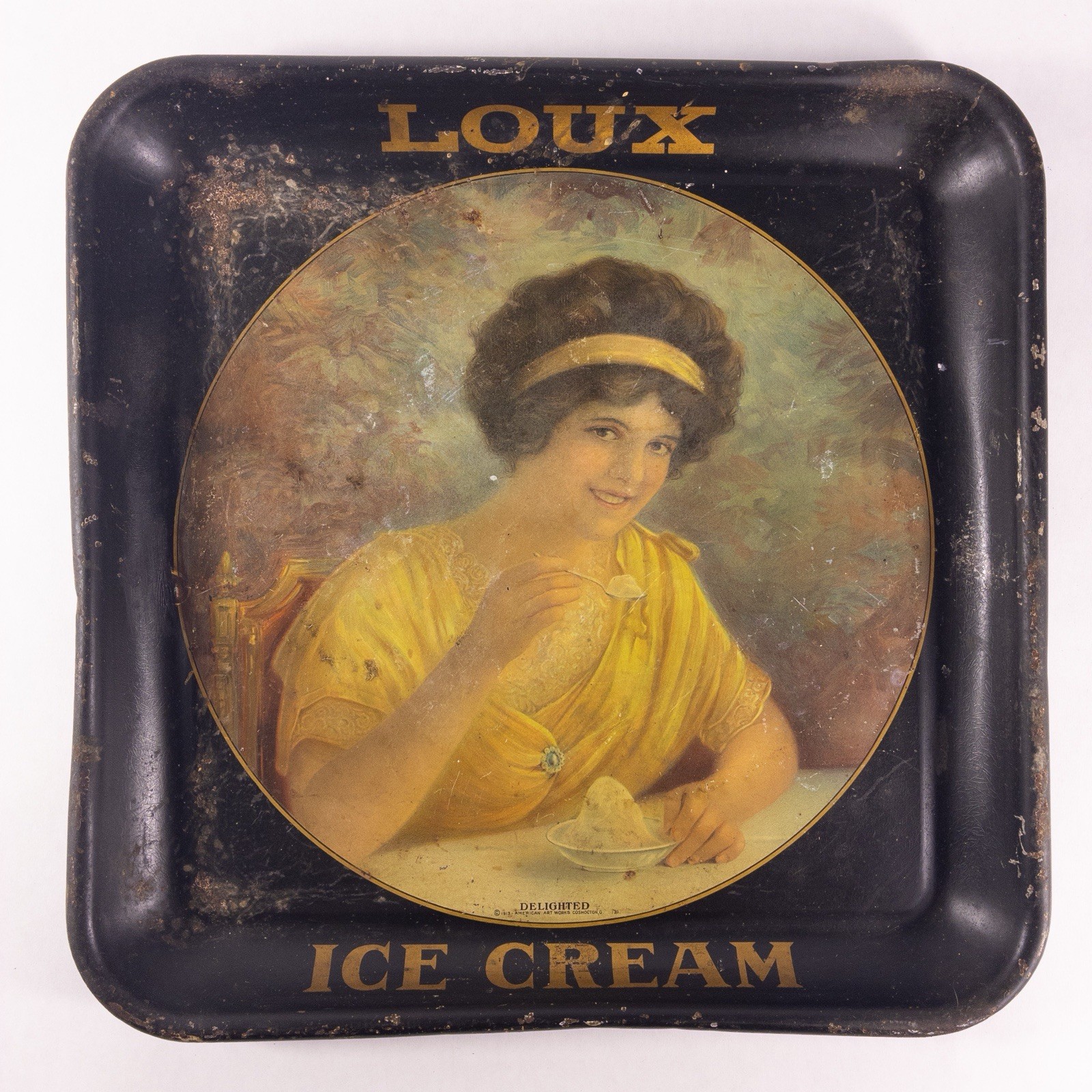 Vtg 1913 Loux Ice Cream Co. Tin Litho Advertising Serving Tray Allentown Diary