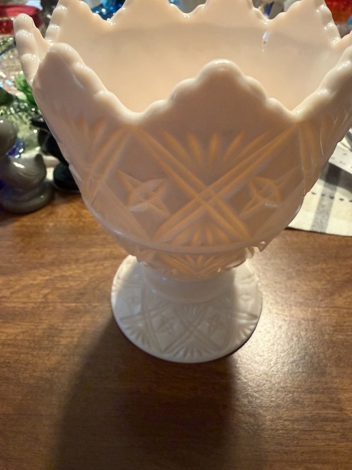VTG Napco Jeanette Shell Pink Milk Glass Footed Compote Vase Pastel Spring