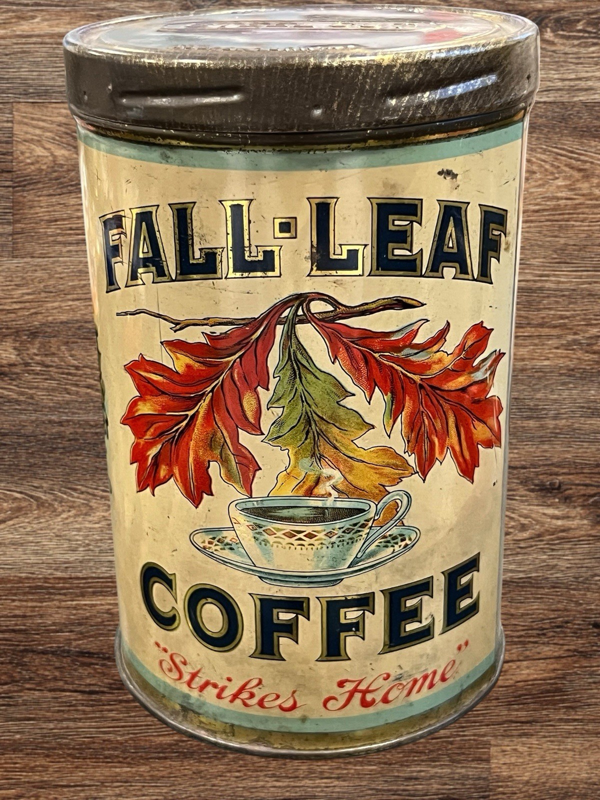 Rare Antique Fall-Leaf Coffee Tin Can 1lb Lithographed Henry Soodsma NJ Tins Old