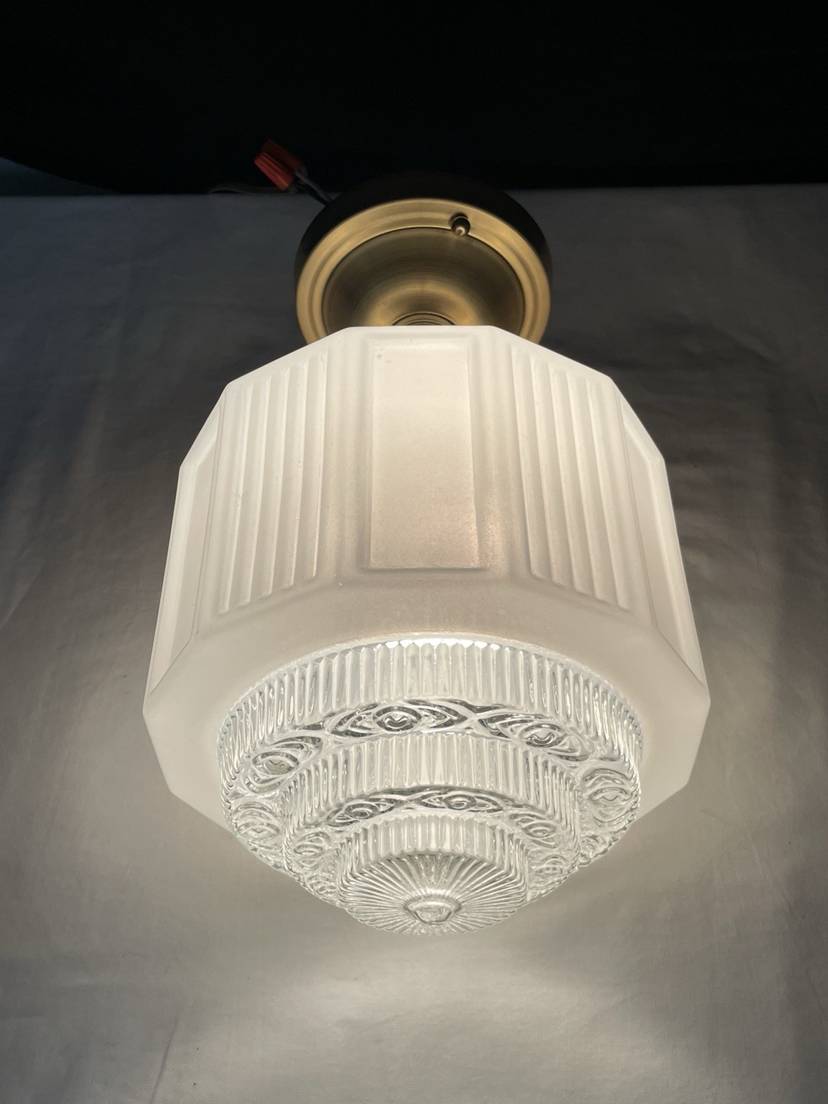 RESTORED Antique Vtg Art Deco Ceiling Light Skyscraper Semi-Flush Schoolhouse