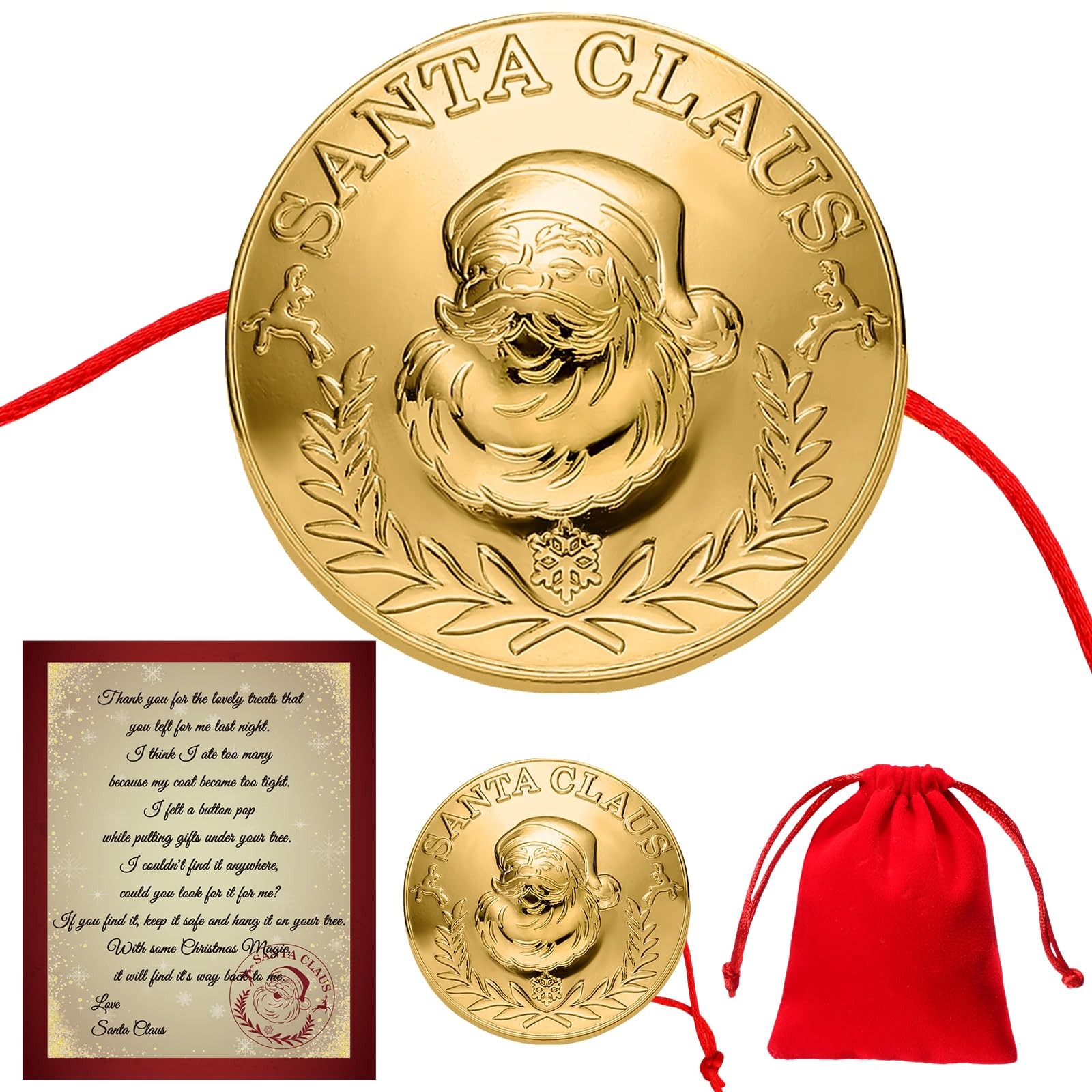 Santas Lost Button Extra Large Gold 1.5 Inch Diameter Letter Velvet Bag Decor